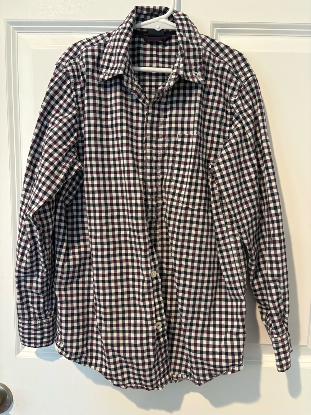GAP kids Navy, White & Burgundy Check Button-Down Shirt